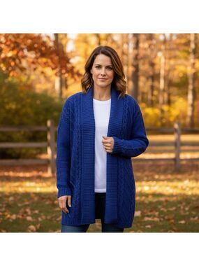 Western Connection Chunky Cable Knit Open Cardigan Cobalt Blue Size XL